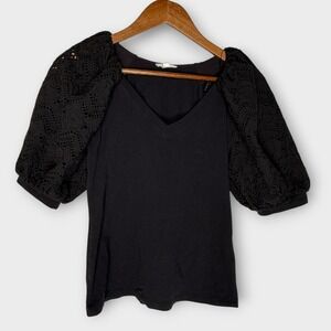 A Loves A Black Knit Eyelet Puff Sleeve Top Shirt Dark Feminine Whimsygoth Small